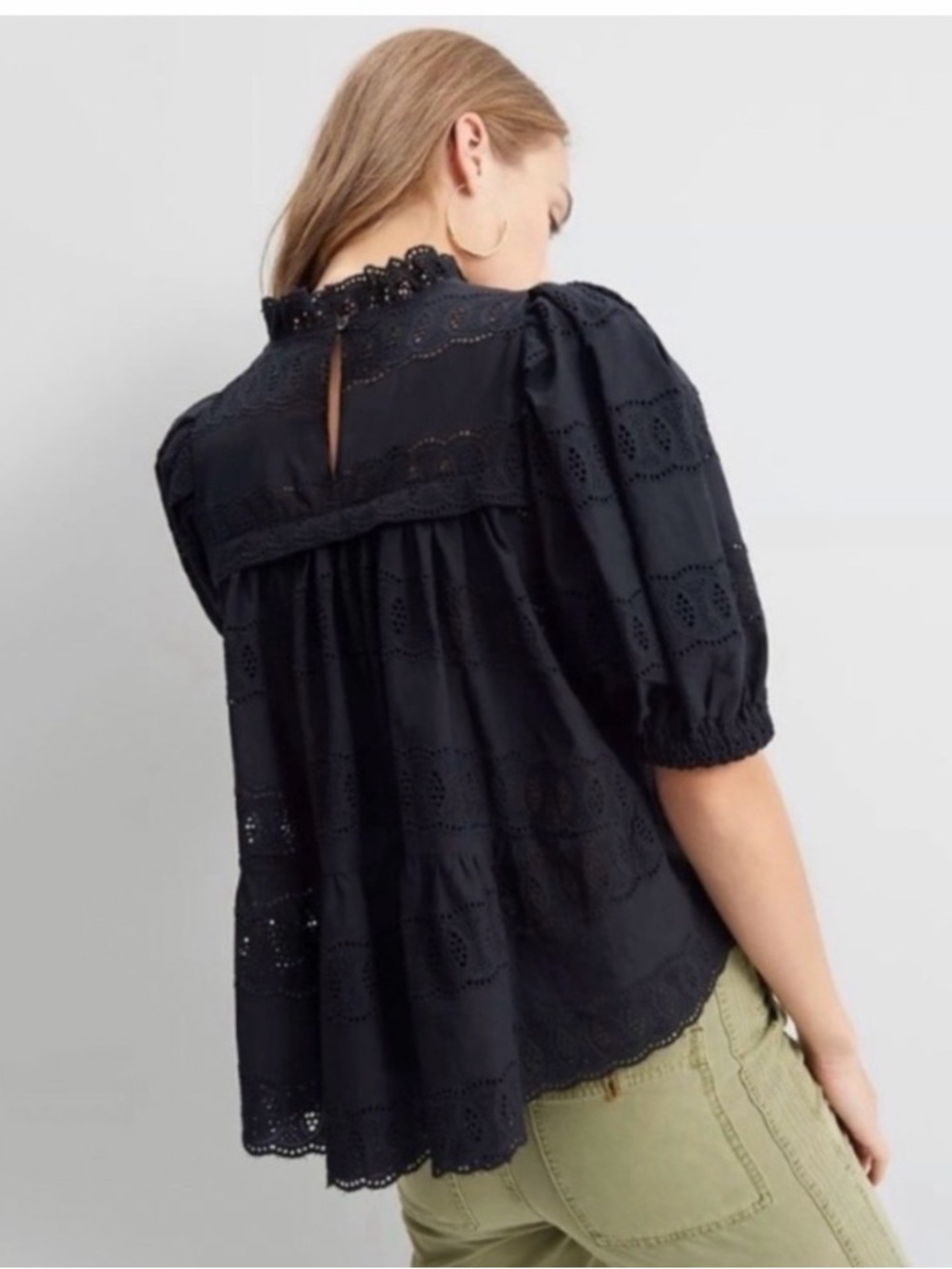 Anthropologie Othilia Idina Eyelet Top Black Size M NWT - Picture 2 of 11